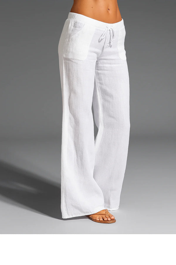 Women's Wide Leg Linen Trousers — Abby Drawstring Breathable