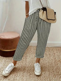 Women's Striped Wide-Leg Pants — Emma Relaxed Linen Drawstring