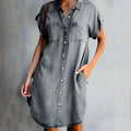 Women's Tummy Control Summer Dress — Nova Button-Front Chambray Short Sleeve