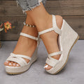 Women's Chic Woven Strap White Platform Sandals — Natalia Wedge Ankle Buckle