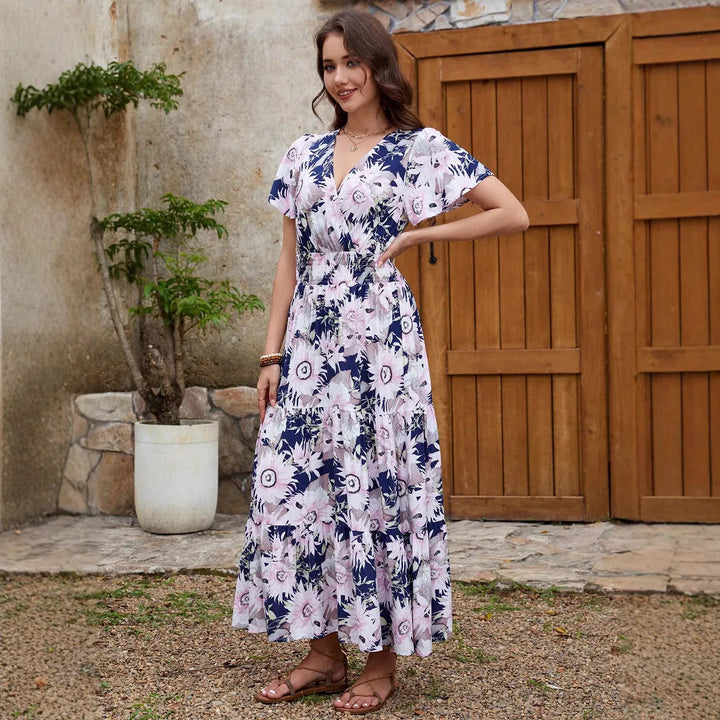 Willa | Wrap Floral Maxi Dress With Short Sleeves
