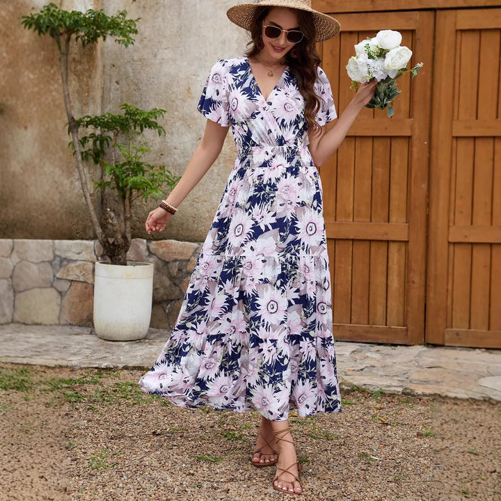 Willa | Wrap Floral Maxi Dress With Short Sleeves