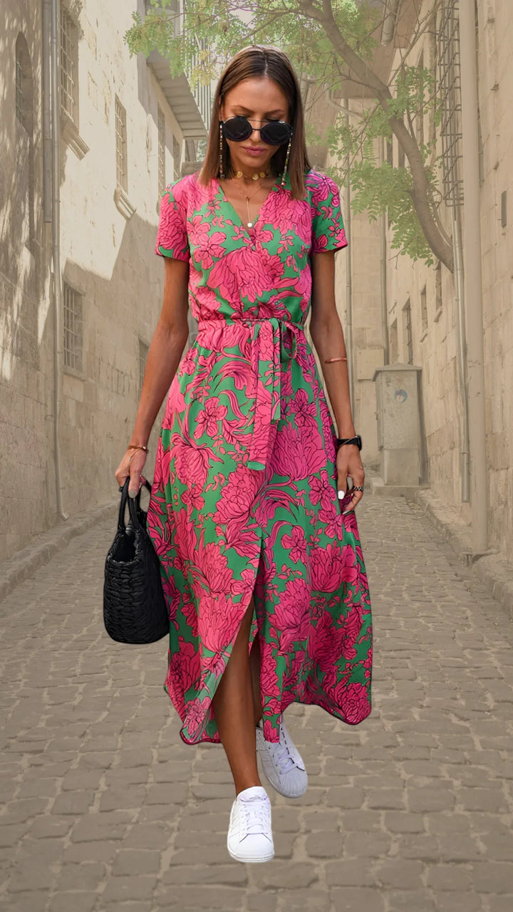 Nadia | Elegant Floral Wrap Maxi Dress with V-Neck